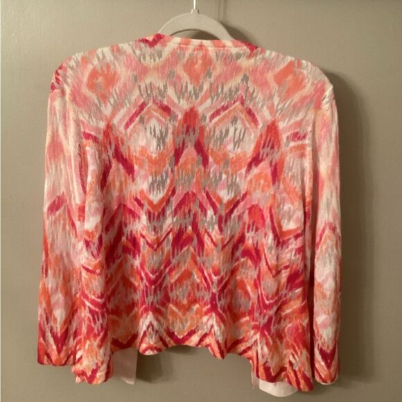 CHICO’S SIZE (2) LARGE 12 GEOMETRIC PRINT SHEER BURNOUT OPEN CARDIGAN SWEATER - Picture 3 of 7